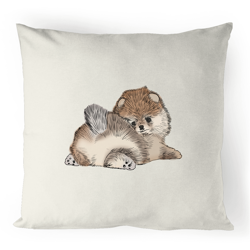 Pomeranian Puppy 100% Linen Cushion Cover - PomWorld.Com
