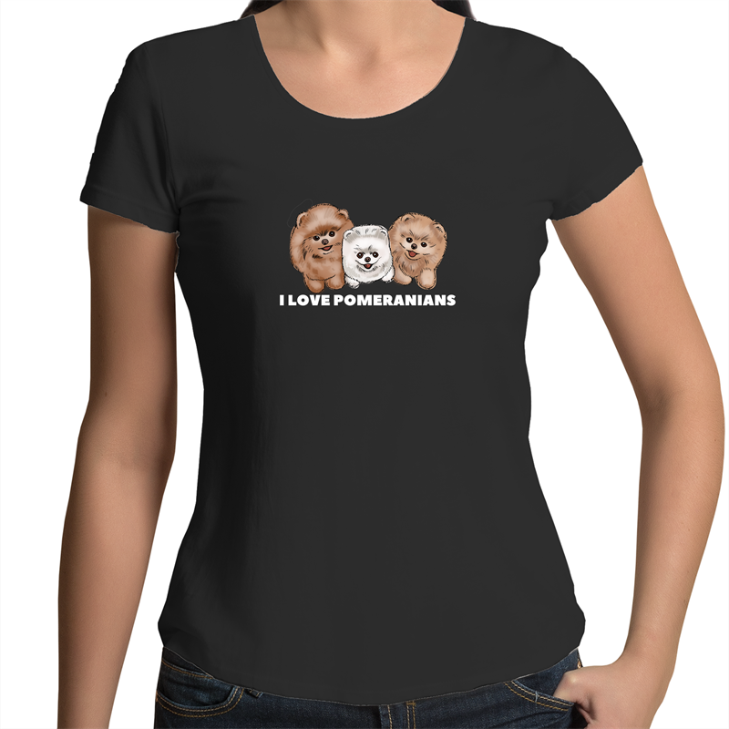 I LOVE Pomeranians Womens Scoop Neck T-Shirt - PomWorld.Com