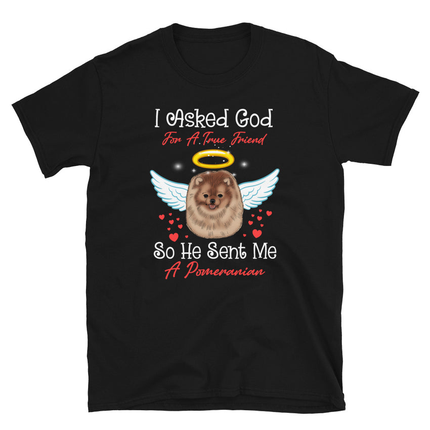 I Asked God For A True Friend Orange Pomeranian Short-Sleeve Unisex T-Shirt - PomWorld.Com